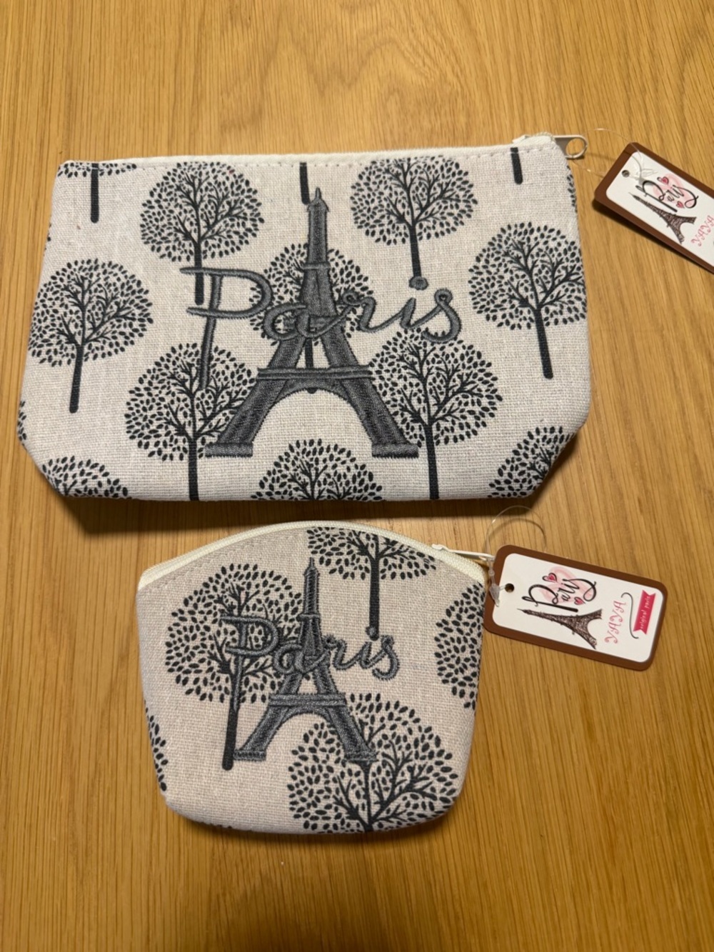 Paris Eiffel Tower Canvas Pouch Set - Gray